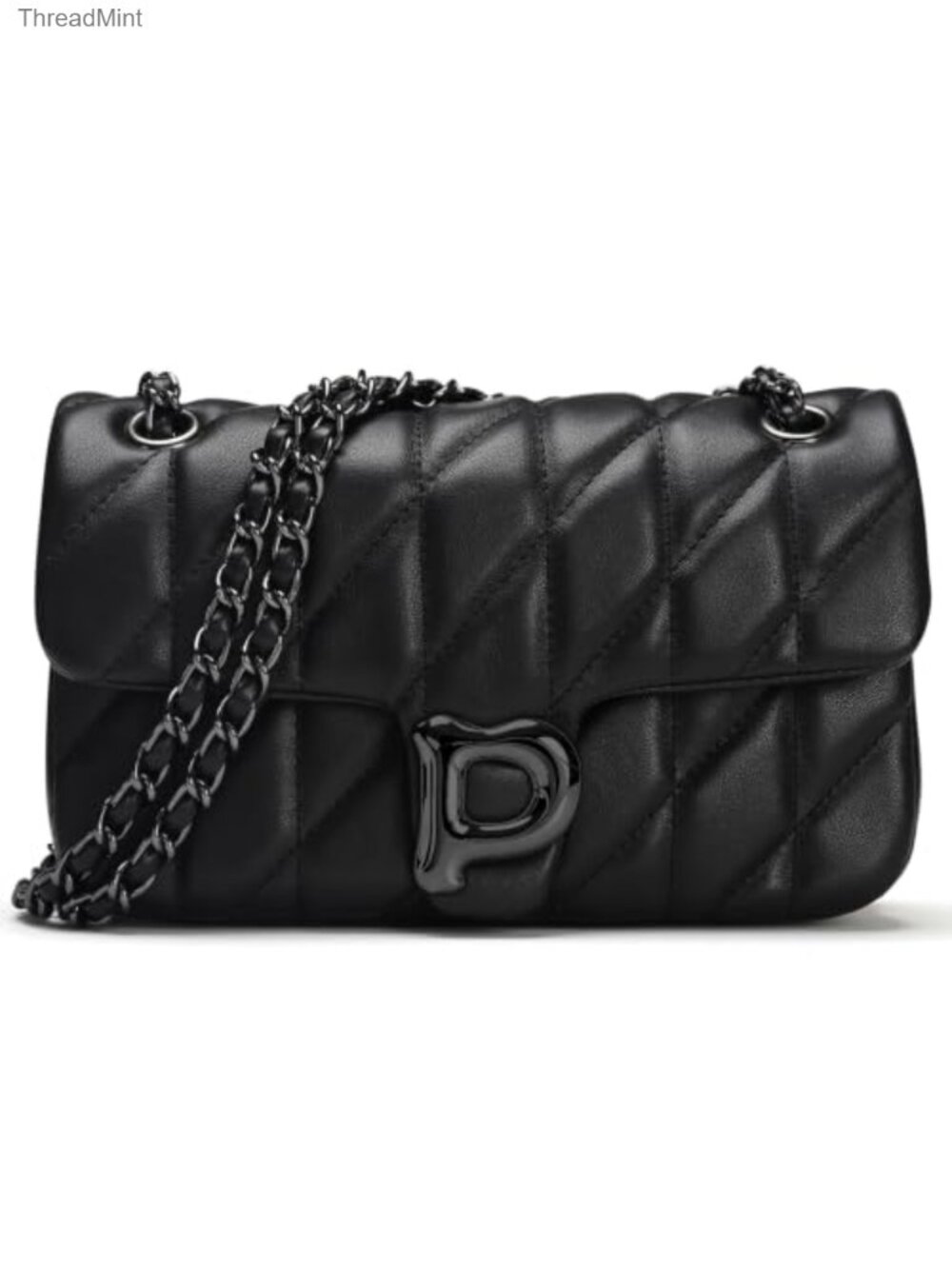 Quilted Vegan Leather Crossbody Satchel Purse w/ Chain Strap for Women